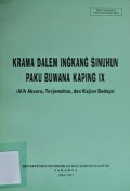 Krama Dalem Ingkang Sinuhun Paku Buwana Kaping IX : alih aksara, terjemahan, dan kajian budaya